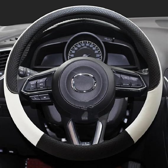 Non-slip comfortable PU Leather Car Steering Wheel Cover For CX-3 CX-4 CX-5 CX-7 CX-9 Mazda 3 Axela 6(Bianco)
