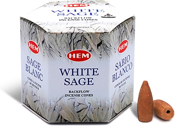 Hem Tütsü Geri Akış Şelale Beyaz Adaçayı Kokulu 40 Konik Tütsü - White Sage Backflow Incense Cones