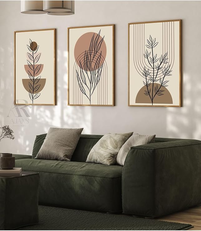Ar Ajans Kanvas Tablo Minimalist Line Art Boho Çerçevesiz 3'Lü Set Tablo 40 X 60