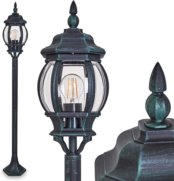 HOFSTEIN Lentua Outdoor Floor Lamp Outdoor Path Light Made of Metal/Plastic in Black/Green/Clear Path Light in Antique/Retro/Vintage Design for Garden Outdoor Yard 120 cm E27 IP44