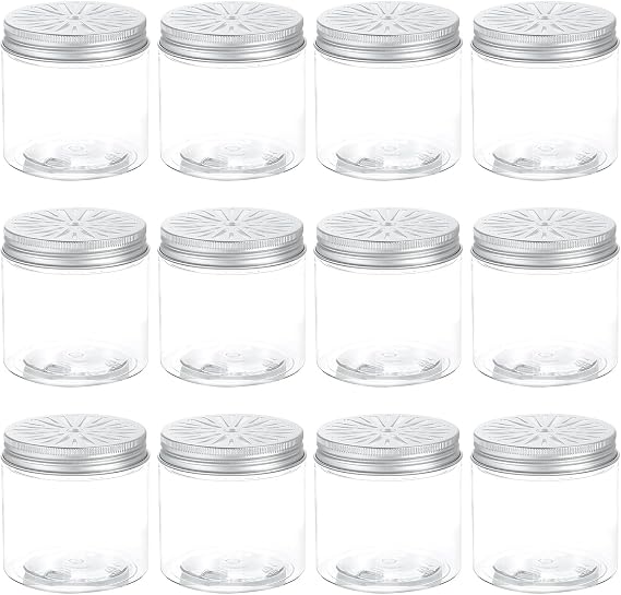 sourcing map 12 Pcs Aluminium Tins with Hollow Lids 6.8oz/200ml Empty Scent Beads Storage Container Round Refillable Spice Plastic Jars Sample for Air Freshener Candles Travel Storage