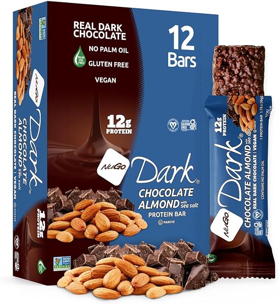 NuGo Dark Nutrition Protein Bars Chocolate Almonds 50g - Pack of 12