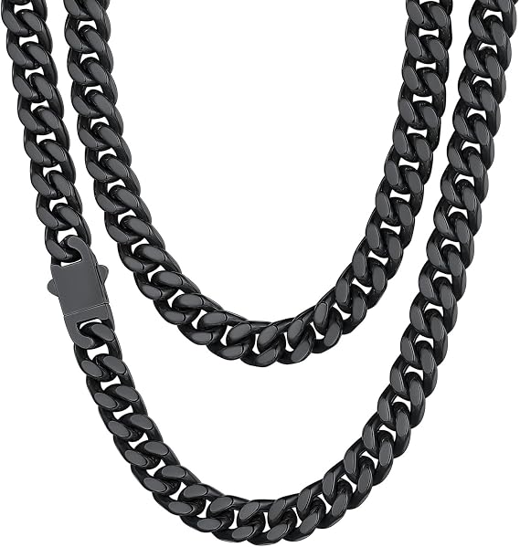ChainsHouse Men Cuban Chain Necklace, 5/7/9/12mm Thick Cuban Link Hip Hop Mens Jewelry, Stainless Steel Chains with Strong Clasp, 46cm-76cm for Man