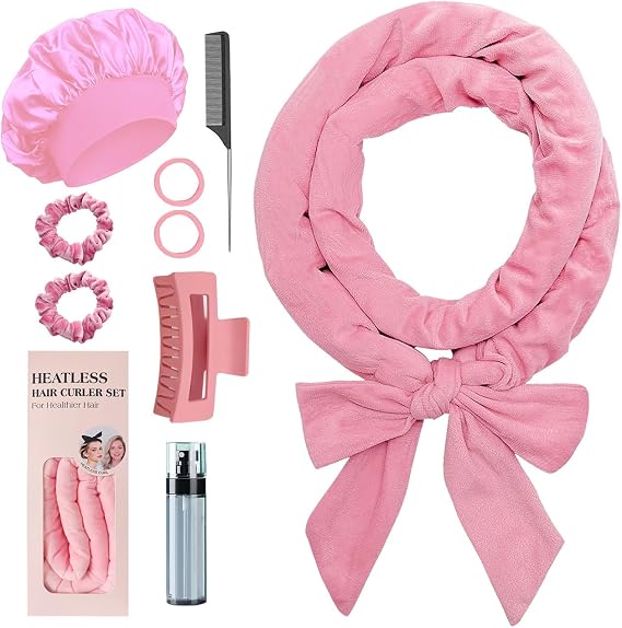 Heatless Curls, No Heat Curlers Overnight Heatless Curlers Headband for Women, Pink