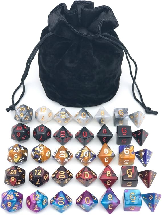 Çeşitli Çok Yüzlü Zar Seti, Siyah İpli Çanta, 5 Tam Zar Seti D4 D6 D8 D10 D%12 D20 Dungeons and Dragons DND RPG MTG Oyunları için Harika