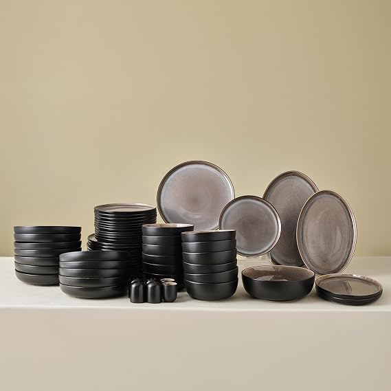 Karaca Mercure 59-Piece Stoneware Dinner Set for 12 People, Reactive Glaze Finish Plates and Bowls Set, Microwave & Dishwasher Safe, Ideal Dinnerware for Everyday & Special Occasion