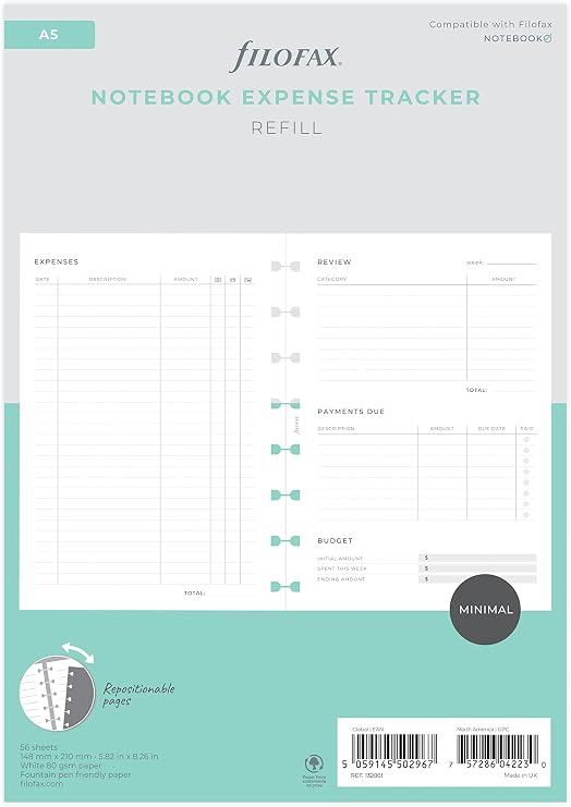 Filofax A5 Refillable Notebook Minimal Activity Planner Refill