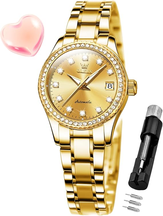 OLEVS Womens Automatic Watch Diamond Fashion Luxury Dress Mechanical Self Winding Stainless Steel Ladies Wrist Watches for Women Luminous Waterproof
