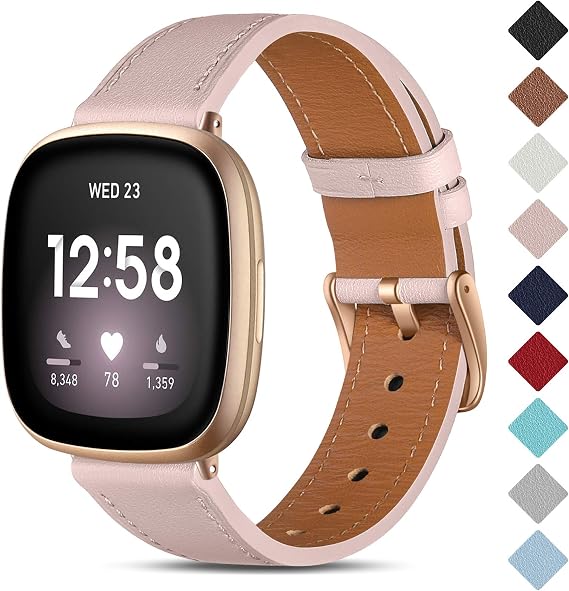 CeMiKa Leather Strap Compatible with Fitbit Sense/Versa 3/Versa 4 Women Men