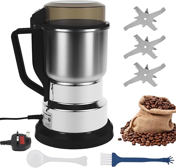 Portable Electric Coffee Grinder, Adjustable Coffee Bean Grinder with Stainless Steel Blade Spoon and Clean Brush for Home Kitchen Counter