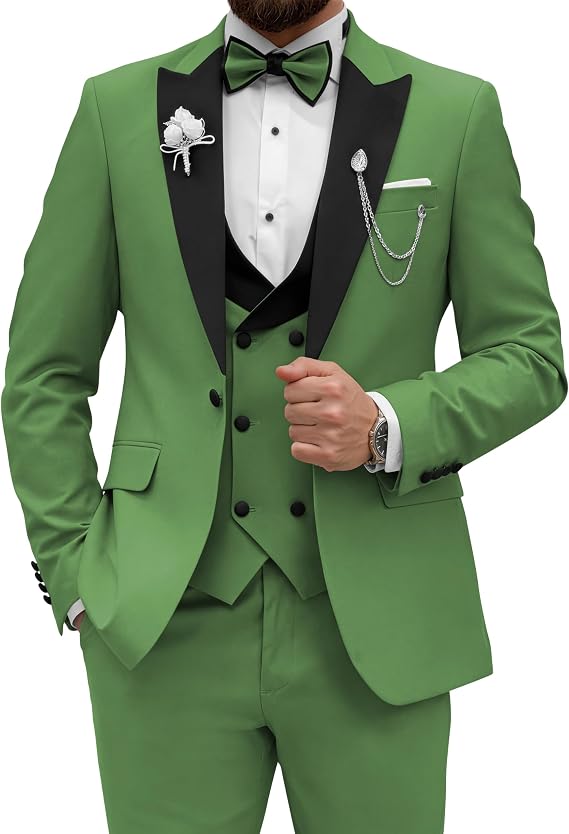 Wangyue Men's Tuxedo Suit 3 Piece Slim Fit Suit for Men Tuxedo for Men Wedding Party Dinner Prom