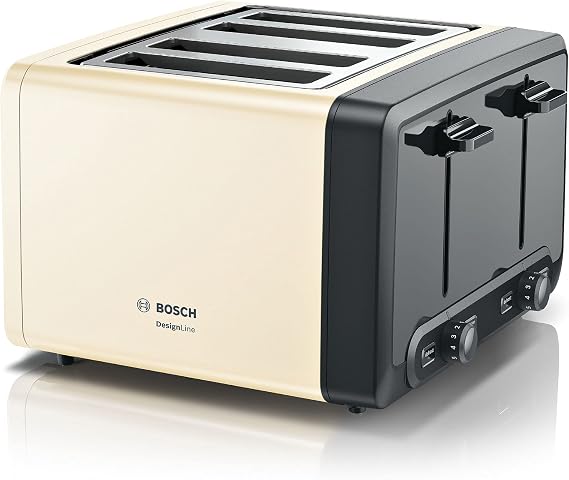 Bosch DesignLine Plus 4 Slice Stainless Steel Toaster, TAT4P447GB, Cream