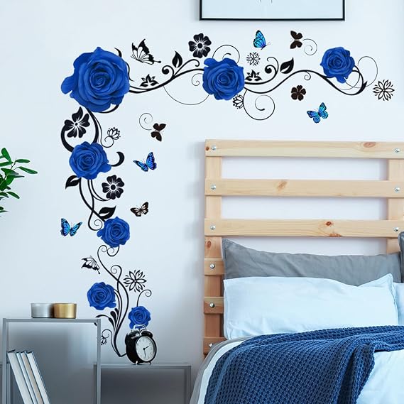HGDESIGN® Wall Sticker for Living Room or Bedroom Red Roses Blue