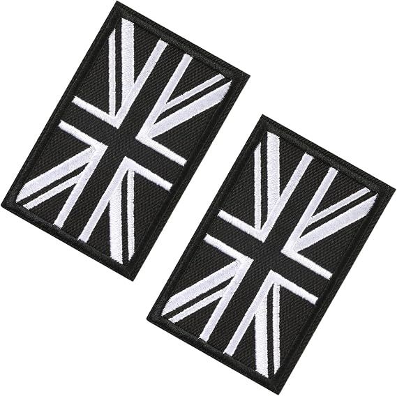 Union Jack Patch, 2pcs Sew On Badges for Backpacks Clothing Hook and Loop Patch Embroidered UK Flag Black & White Military Patches Sticky Back Pads for Tactical Bag Jacket Jeans Uniform Fabric