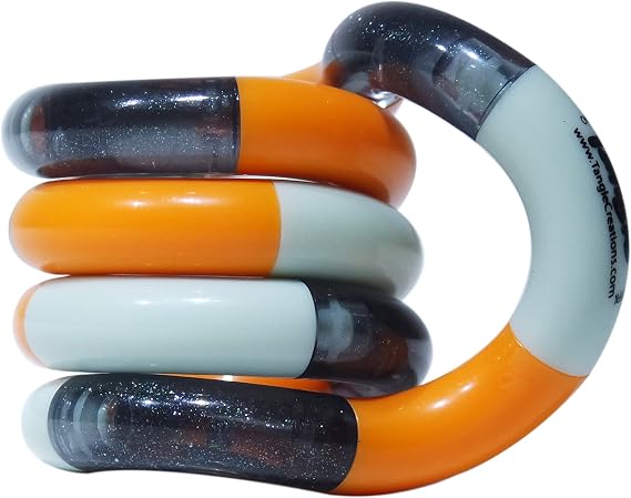 Tangle 85711 Fidget Toy Junior Classic Series, Anti-Stress Finger Toy, Promotes Fine Motor Skills, Can Be Turned and Combined, Motor Skills Toy for Children from 3 Years, Grey - Grey & Orange