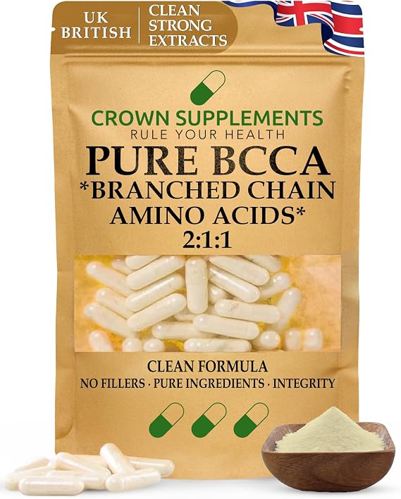 Pure BCAA Essential Amino Acids 3 BCAA's More EAAs to Build and Repair Muscle | High in Leucine | Clean Extracts | Crown Supplements UK (360 Capsules)