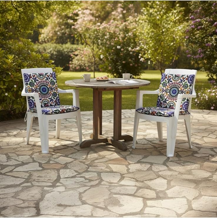 2 Adet Arkalıklı Sandalye Minderi Anadolu Desenli Çift Taraflı Fermuarlı Lastikli Süngerli Yıkanabilir Balkon Bahçe Mutfak Sandalyesi Oturma Minderi 40x40 cm