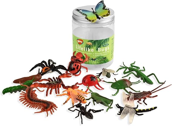 BOHS Bug Play Figures, Realistic Insect Toys for Educational Projects - 16 Pcs, 2-3 Inch in Length - Perfect Party Favors on Birthday Cake Stand - XB-LB523.