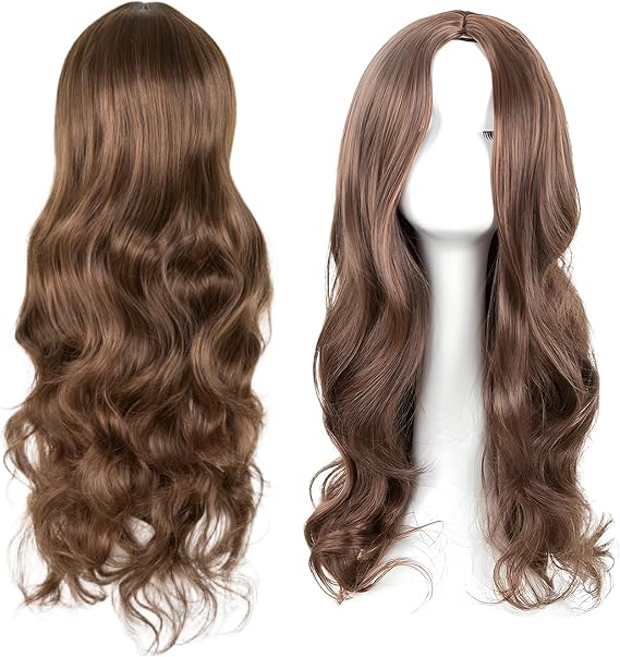 1 Pcs Ladies Wigs, 65 cm Long Curly Ladies Fancy Dress Synthetic Hair Brown Wigs for Women Charming Full Hair Long Replacement Brown Curly Cosplay Party, Daily Use