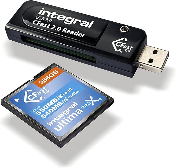 Integral Cfast 2.0 Super Speed USB 3.0 Memory Card Reader Adapter - Plug & Play, Lightning Fast File Access and Designed for 4K Videos, raw image transfers & post production processing