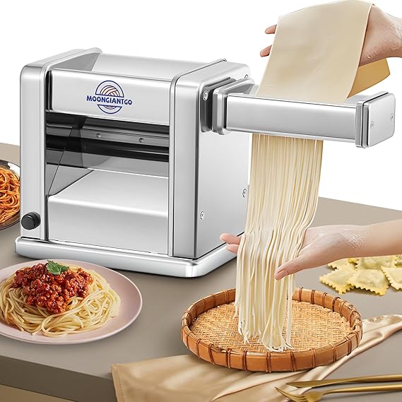 Moongiantgo Electric Pasta Machine Stainless Steel with 3 Removable Blade Blades 2 mm/4 mm/6.5 mm for Pasta Pasta Ravioli 7-Level Thickness Adjustment for Home Use (3 Blades)