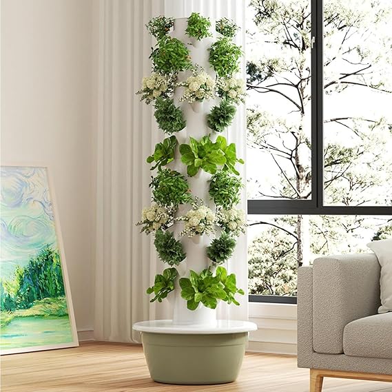 Hydroponic Growing Tower with LED Lights, Pump and Water Tank