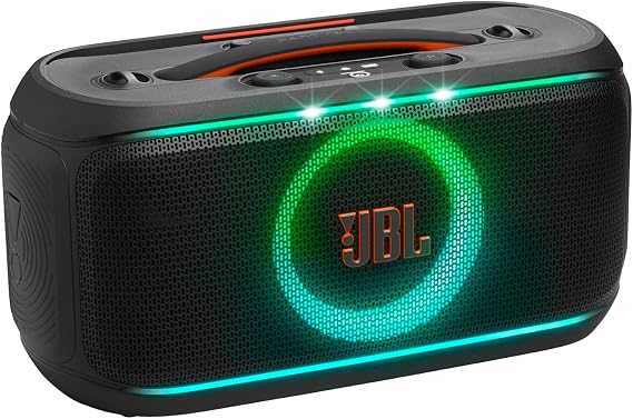 JBL PartyBox On-the-Go 2 Portable Bluetooth Party Speaker with Wireless Mic, Dynamic Light Show, 15 Hours Playtime, IPX4 Splashproof Rating, JBL Pro Sound and Auracast Multi-Speaker Connection, Black