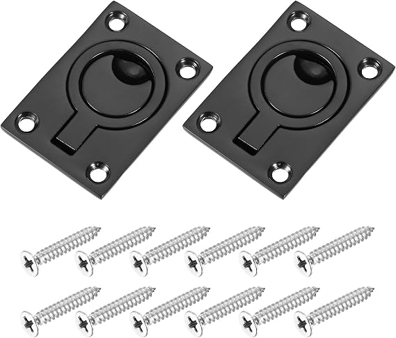 sourcing map 2Pcs Flush Ring Pull,2.48"x1.73" Stainless Steel,Black