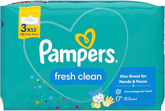 Pampers Fresh & Clean Islak Bebek Mendili (3 paket = 156 Islak Mendil)