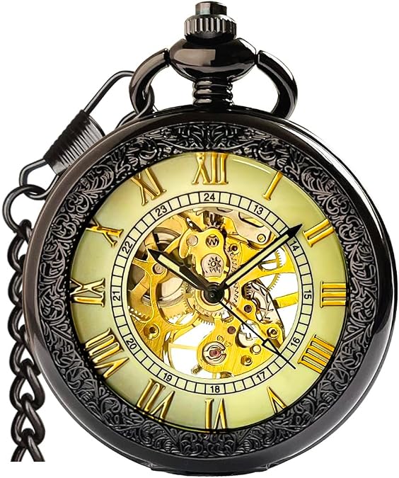 Mechanical Pocket Watch for Men with Chain Hand Wind Up Analog Womens Watch