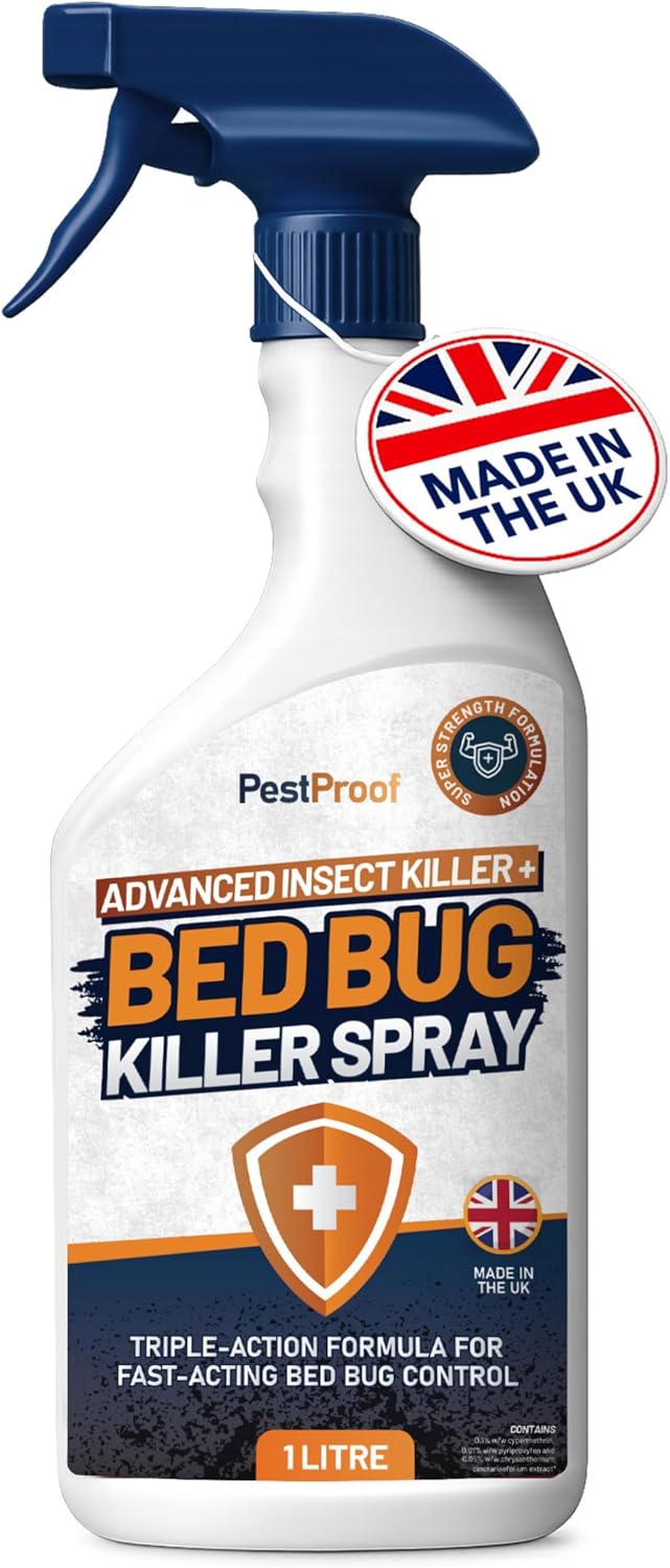 Bed Bug Killer Spray - Made in The UK (1L Bottle) Bed Bug Spray Quickly Kills Bed Bugs at All Life Stages, Long Lasting Carpet Bug Killer Spray Protection Bed Bug Spray for Mattress and Bed Frames