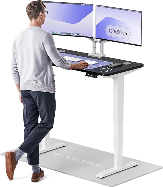 Desktronic HomePro Standing Desk – 120 x 60 cm Height Adjustable Desk with Electric Dual Motor, Touchscreen Controller & Integrated USB/USB-C, 3 Memory Presets