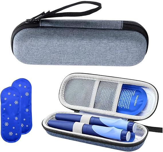 1Pcs Insulin Cooler Travel Case with 2 Ice Packs, Portable Medicine Cool Bag for Diabetic Supplies, Insulin Pen Case for Travel, Camping and Emergency Storage, 21 * 7 * 5cm (Blue)