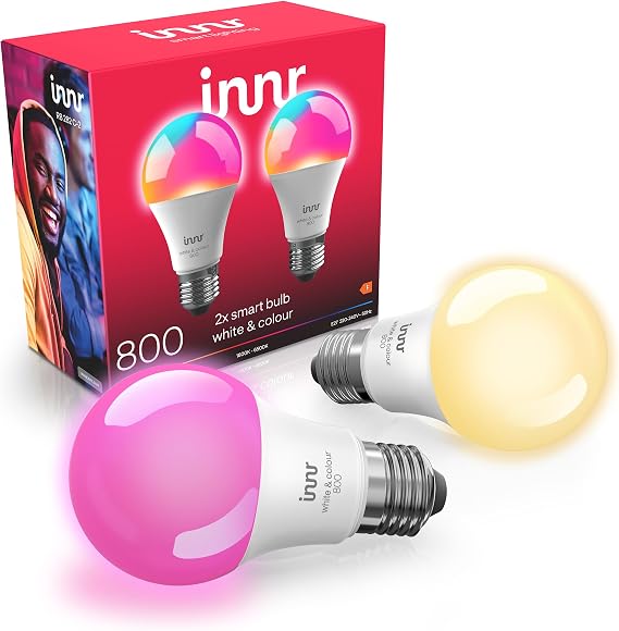 Innr Smart Bulb E27, White & Colour, Works with Hue* and Zigbee Hubs [Energy Class F]