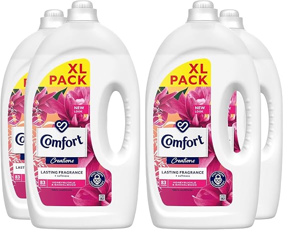 Comfort Creation Concentrated Fabric Conditioner with 100 Days of Long-Lasting Fragrance and Softness Intense Liquid Fabric Softener 83 Washes, 2.49L (Honeysuckle & Sandalwood, Buy 4)