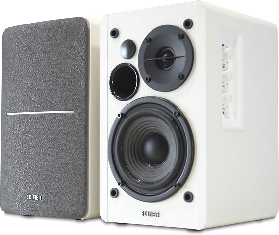 Edifier R1280T Active Bookshelf Speakers 2.0, Dual RCA Input, 42W RMS, 55Hz–20kHz, 4" Drivers, 0.5" Tweeters, Bass Reflect Port, with Wireless Remote, Wood Enclosure, White