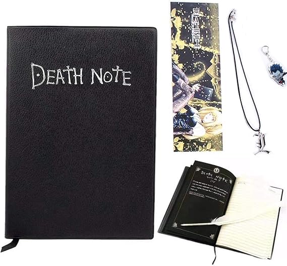 Death Note Notebook with Feather Pen,L-Shaped Necklace and Keychain,Fashion Anime Theme Death Note Cosplay Notebook, Best Gifts for Cosplay Lovers, Can be Used as Diary and Notebook