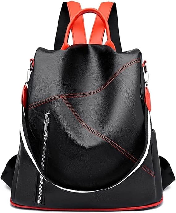Backpack Women's All-match Soft Leather Texture Backpack Large Capacity Travel Fashion Ladies Bag Schoolbag (Color : Black)