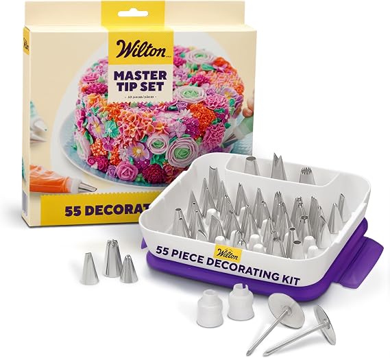 Cake Decorating Piping Tips Set by Wilton Master - Cake & Cupcake Decorating Supplies - Includes Carrying Case - Includes Stars, Leaves, Zig Zag Chips, and More - 55 Piece Set
