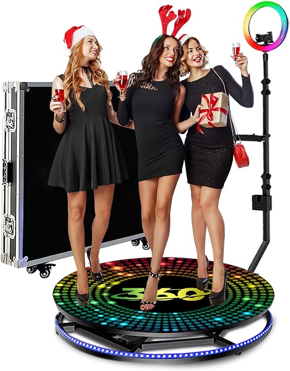 360 Spin Photo Booth,360 Photo Booth Machine for Parties with Custom Logo,Control by APP or Remote,Flight Case