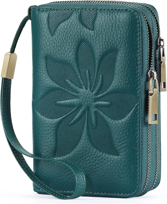 GOIACII Womens Purses Leather RFID Blocking Ladies Wallet Medium Size Double Zip