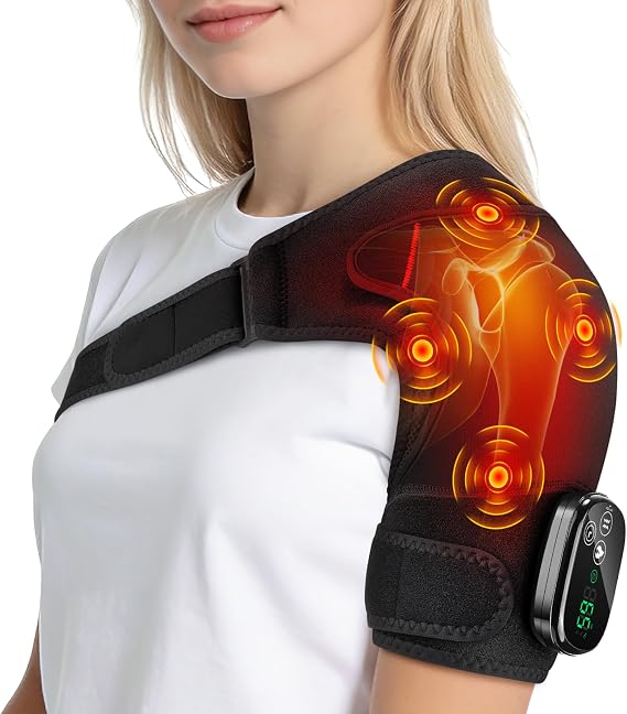Heated Shoulder Brace with Massage, Cordless Shoulder Massager Wrap