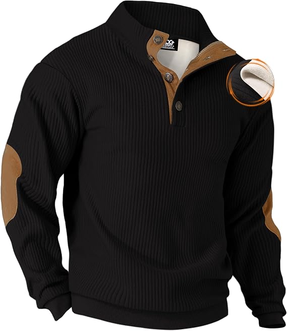 VOGSTART Mens Fleece Lined Corduory Pullover Sweater with Elbow Patches