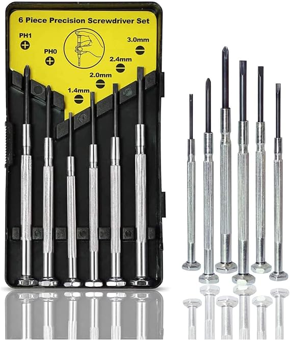 6PCS Mini Screwdriver Set, Small Professional Repair Tool Kit with 6 Different Size Flathead and Phillips Screwdrivers, Precision Screwdriver Sets for Jewelry, Watch, iPhone, Eyeglass Repair