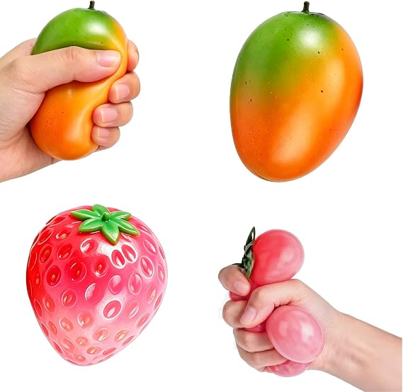 2 PCS Mango Squishy, Strawberry Squishy, Colour Changing Squishies for Relaxation and Play, Portable Squishies for Office Desk, Daily Use and Party Return Gifts