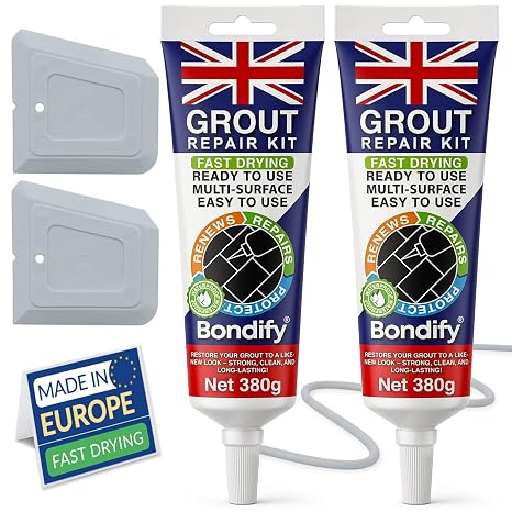 Waterproof Grey Grout Repair Kit Ready Mixed 380g x 2 FAST DRYING