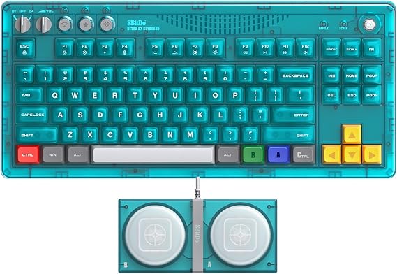 8Bitdo Retro 87 Mechanical Keyboard, Hot Swappable Wireless Gaming Keyboard with RGB Backlight, Bluetooth/2.4G/USB-C, Linear Switches, Dual Super Buttons - Clear Blue - QWERTY ANSI US Layout