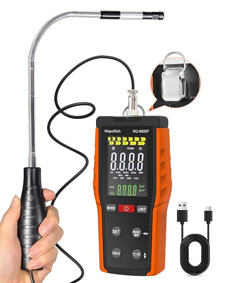 Hot Wire Anemometer Handheld, HVAC Wind Speed Meter Air Flow Gauge