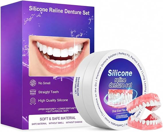 Sylovona Glow Dentures, Silicone Reline Denture Set, Silicone Material, Reline Design, Mouldable Cosmetic Denture Set with Fitting Material (1Set)