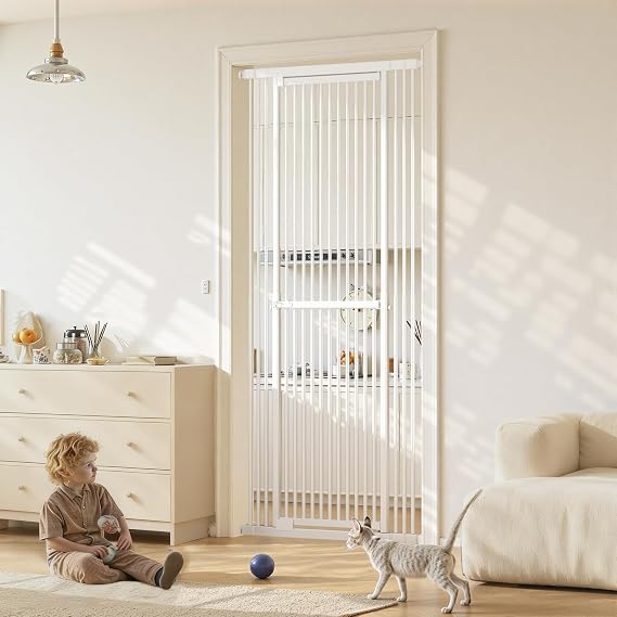 Gardner Pet Extra Tall No-Drill Cat Gate,Adjustable Steel Safety Gate,White